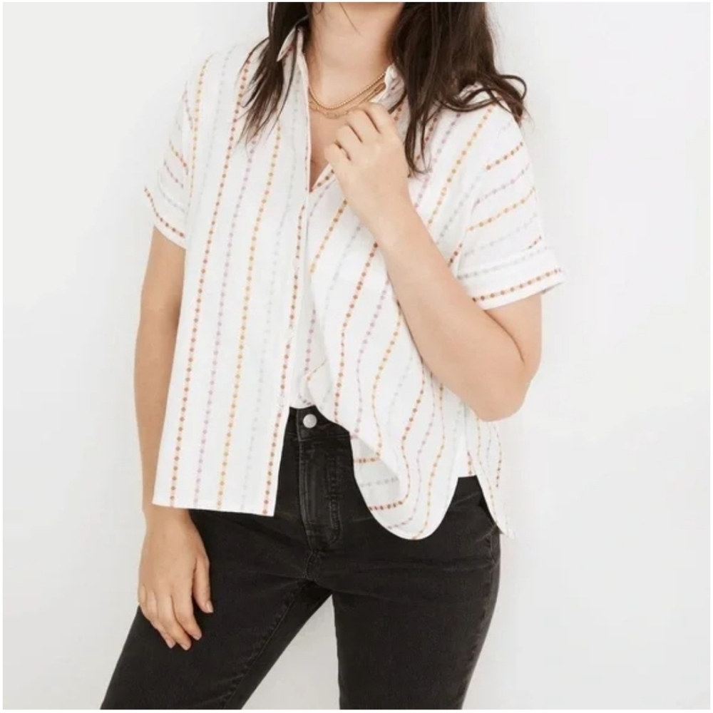 Madewell Shirt Womens M Daily Shirt in Jacquard Rainbow Stripe Button down Boxy